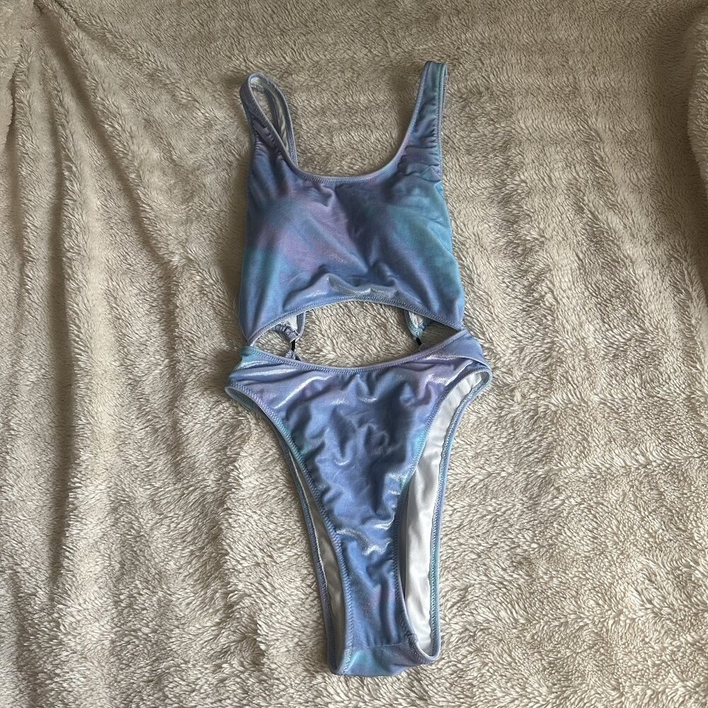 PINK Blue Cut Out Once Piece Swimsuit SZ M